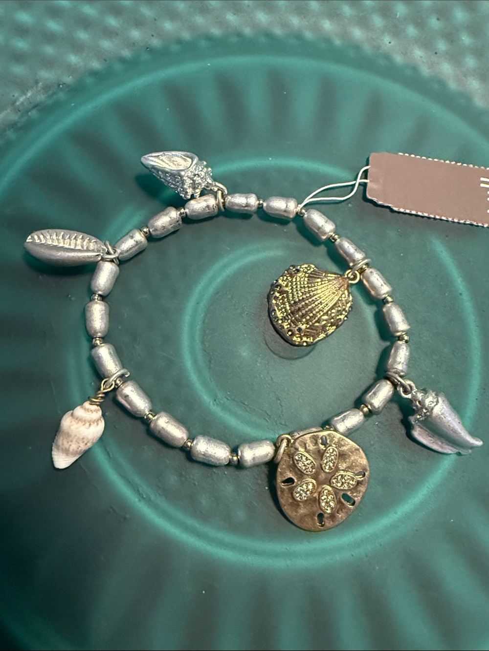 J.Jill Seashell Charm Stretch Bracelet with Mixed Metal Beads Beachy